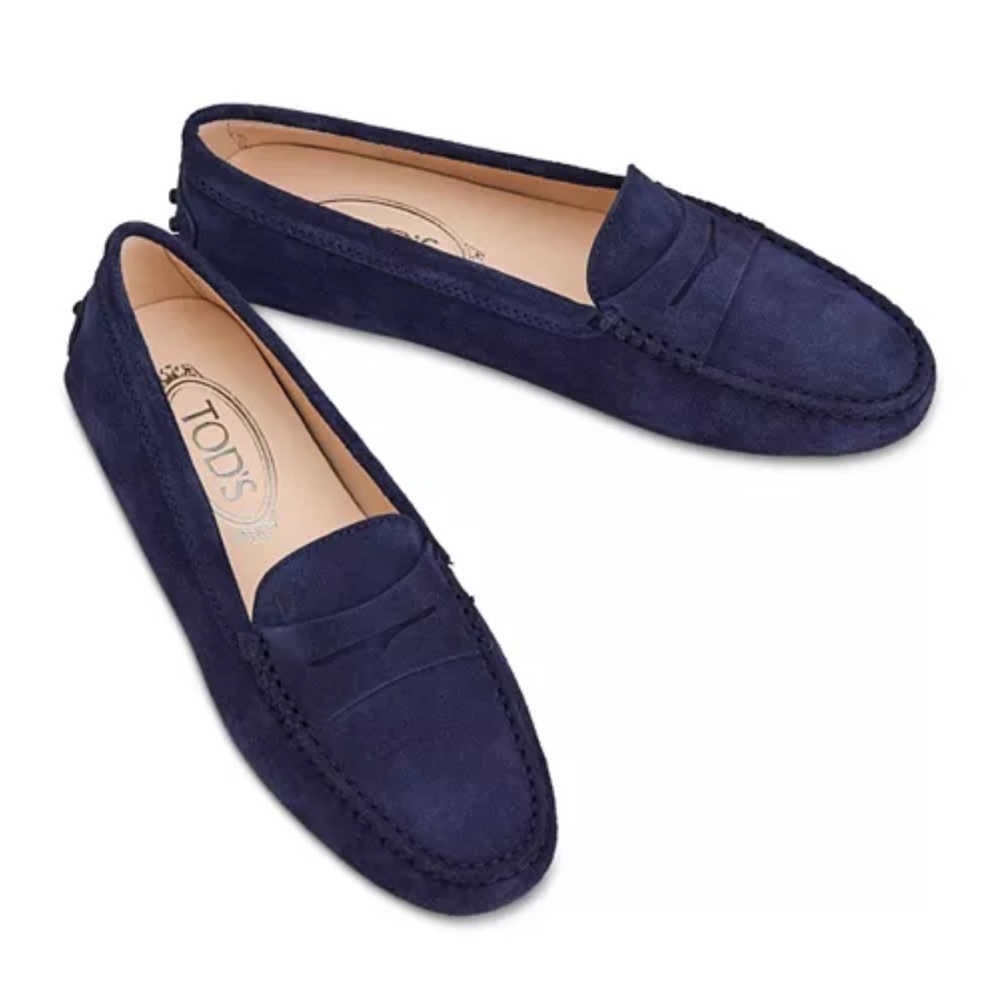 TODS Navy Suede Penny Loafers LNWOT sz 8.5 / 39